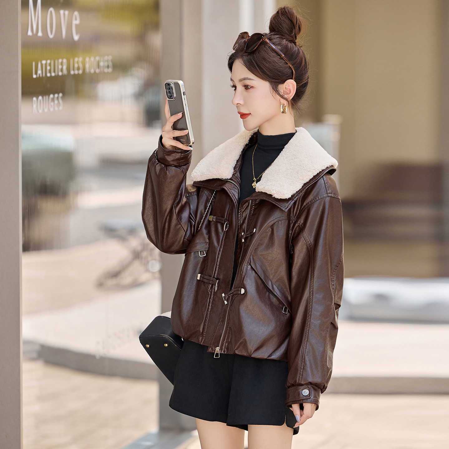 保暖菱格夹棉外套夹克短款棉袄