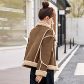 小个子保暖皮毛一体外套女冬2026新款 加绒加厚机车服上衣女 短款