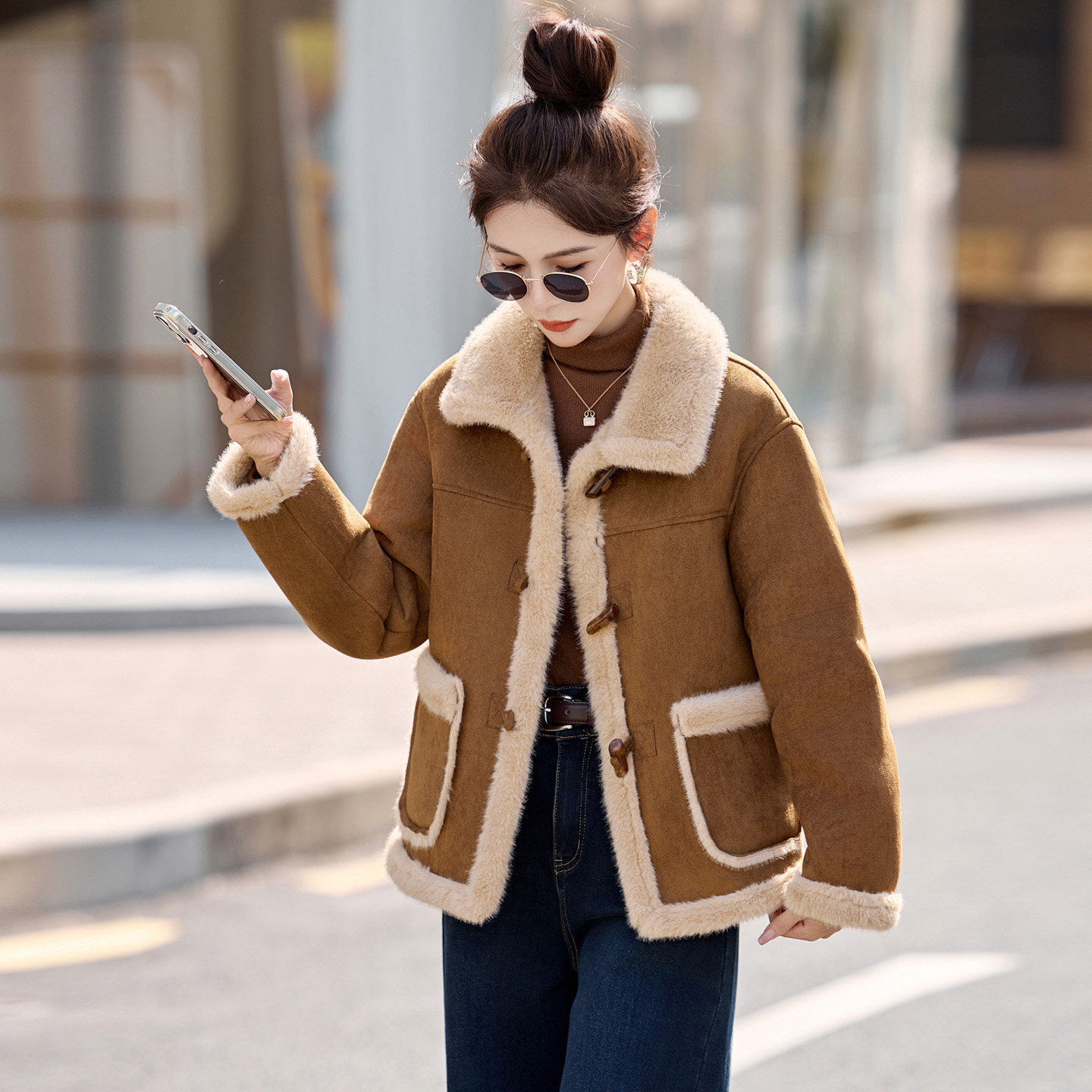 复古加绒皮毛一体外套女2025冬新款加厚小个子短款机车服保暖上衣,女装/女士精品,棉衣/棉服,淘宝优惠券,粉丝福利购,淘宝优惠卷