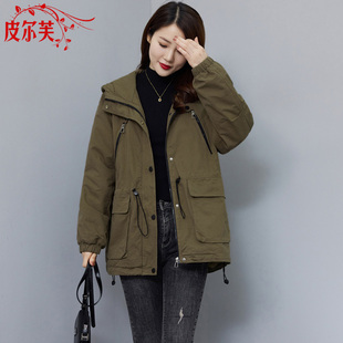 小个子妈妈装 新款 棉衣连帽外套 派克服女士冬季 贵夫人加绒加厚工装