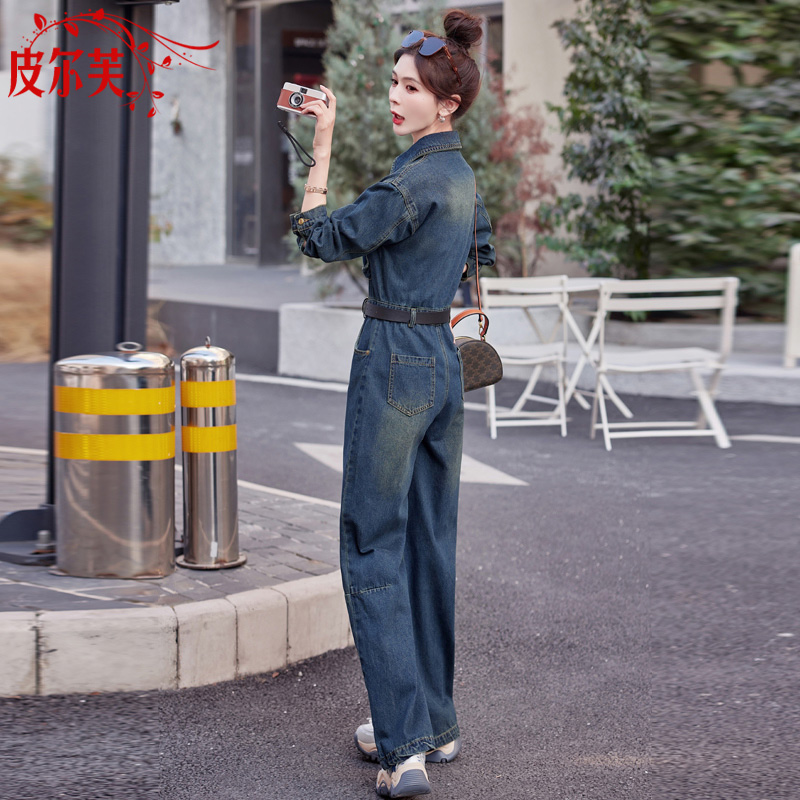 独特好看牛仔工装连体裤套装女