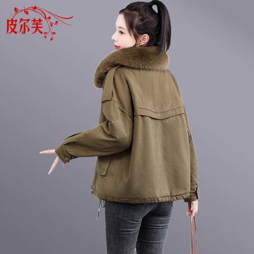 冬季派克服短款加厚带毛领