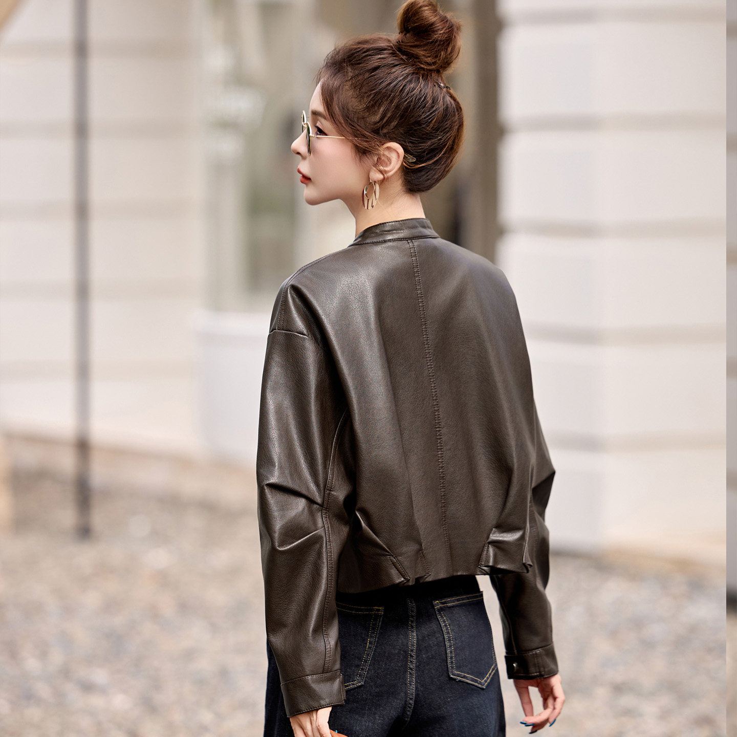 小个子短款皮衣外套女2025新款春秋气质复古宽松立领PU皮机车夹克,女装/女士精品,皮衣,淘宝优惠券,粉丝福利购,淘宝优惠卷