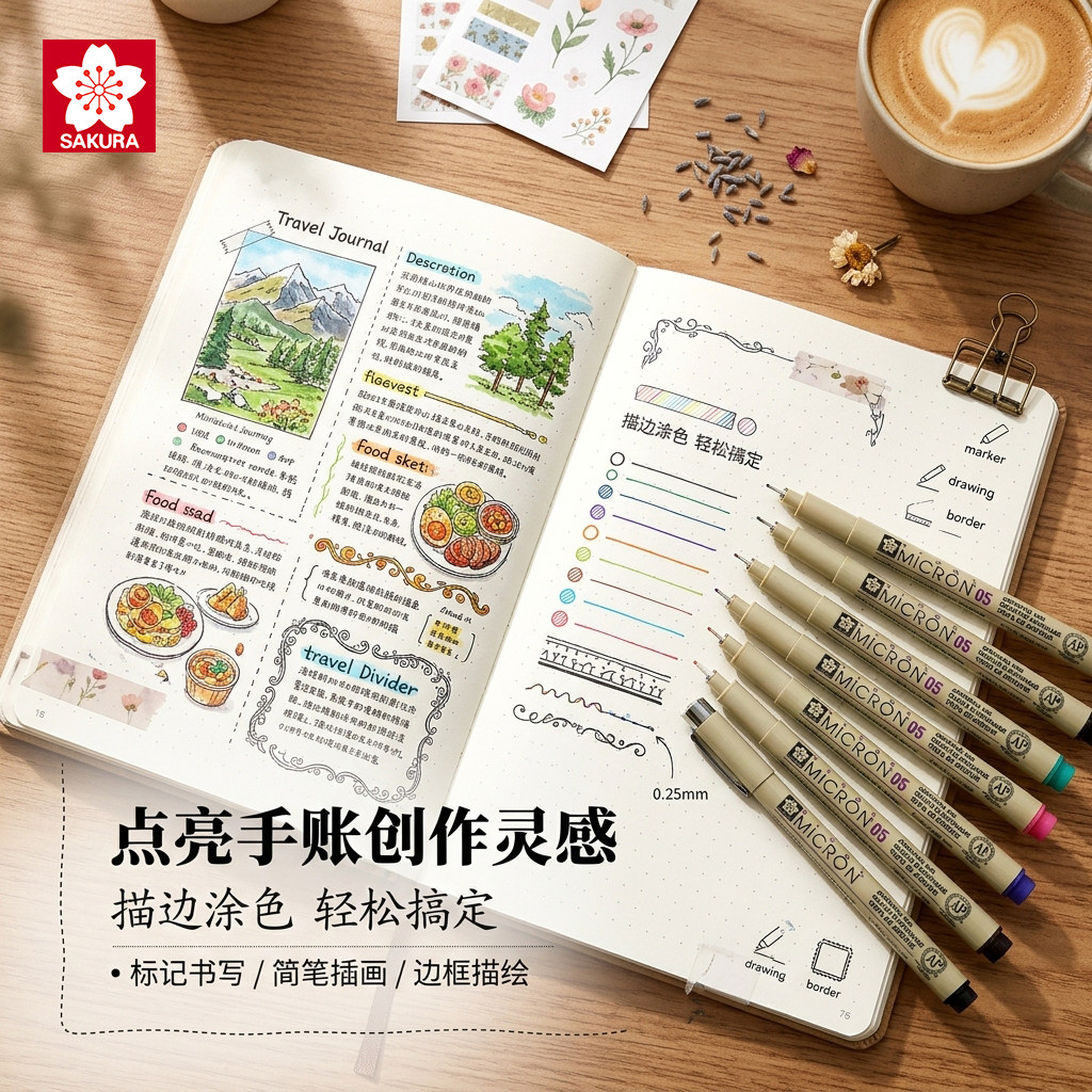 日本进口樱花防水彩色针管勾线
