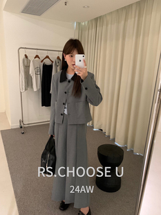 【RS.CHOOSE U】法式复古学院风撞色西装领外套+半裙套装KZ3138