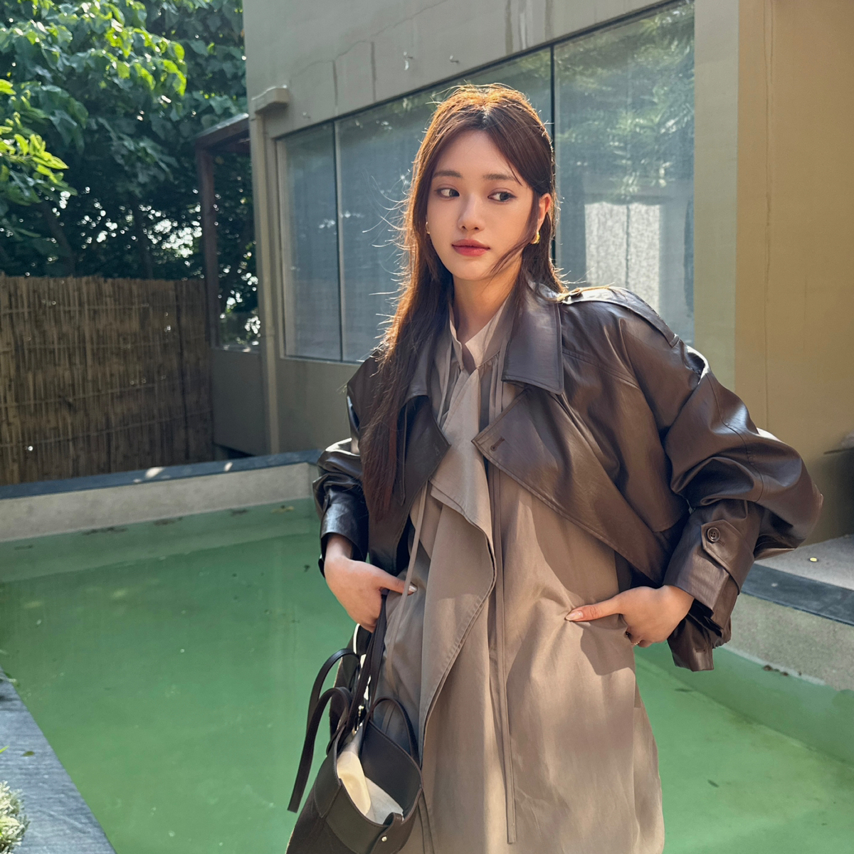 F.THREE三姐妹-88.99秋上新复古百搭好穿高品质翻领休闲皮衣19970