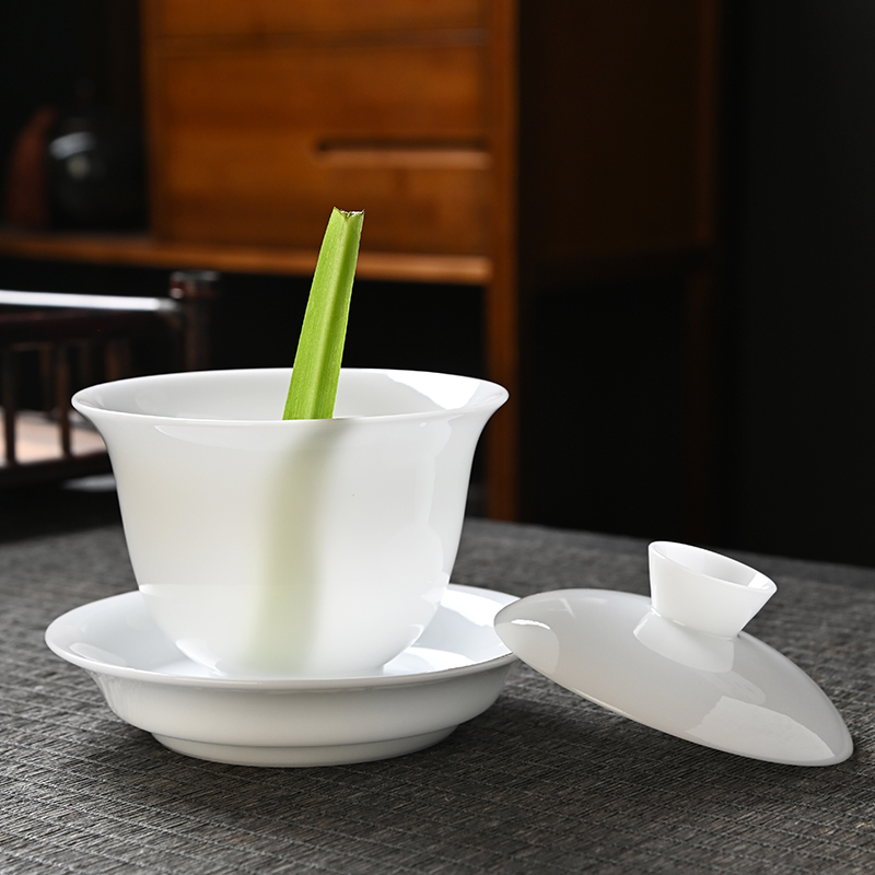 冰种玉瓷中国白大号盖碗