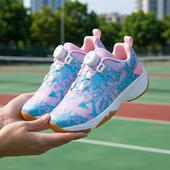 排球鞋 专业儿童网球鞋 羽毛球鞋 透气训练鞋 男童 女童旋转纽扣运动鞋