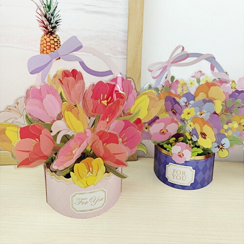 创意立体PVC郁金香花篮贺卡