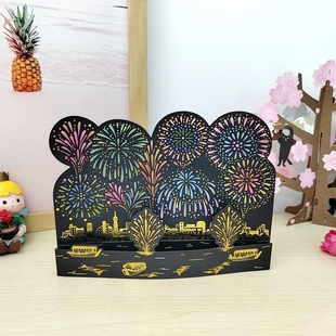 日本授权夜景花火立体祝福贺卡谷美背景摆设纪念绚烂烟花庆祝卡片
