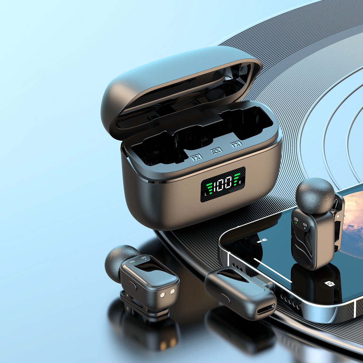 2025迷你便携无线领夹式麦克风数显充电仓隐形手机直播收音录音麦