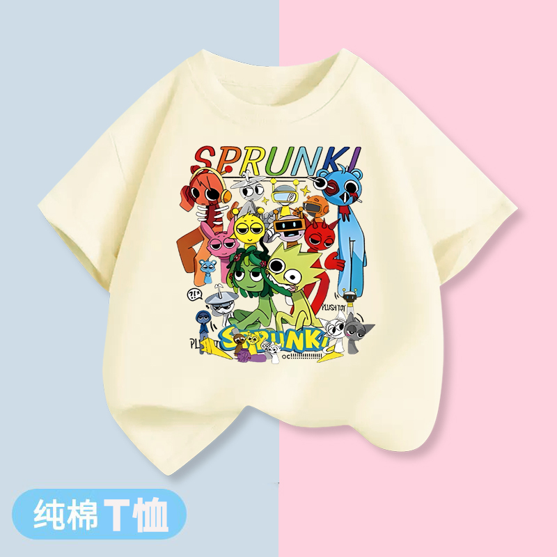 节奏盒子Sprunki衣服儿童短袖T恤春夏季男女中大童学生百搭打底衫