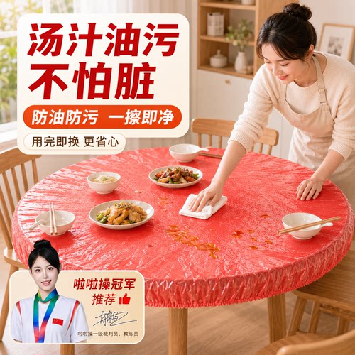 一次性餐桌布束口松紧带方圆红白色塑料布薄膜台布套结婚2026新款