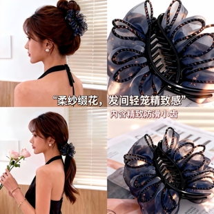 2025新款高级云朵碎花新款泡泡后脑勺夹大号蝴蝶结抓夹发饰头饰