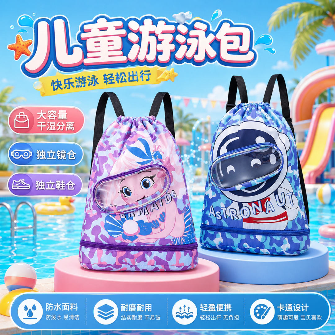 儿童游泳包干湿分离防水收纳袋男女童便携背包沙滩双肩包大容量