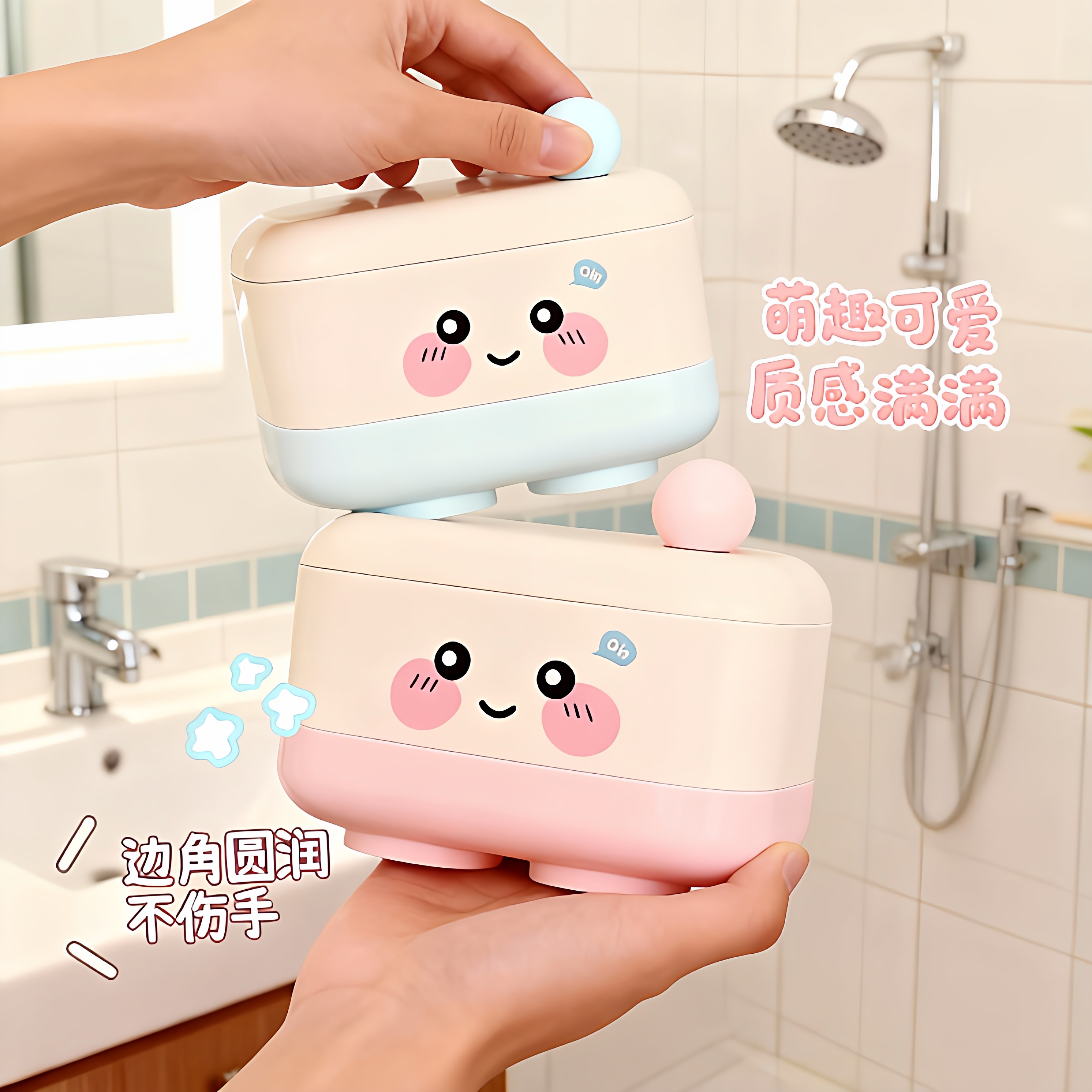可爱肥皂盒家用卫生间双层沥水香皂盒便携学生宿舍带盖香皂收纳盒,家庭/个人清洁工具,皂盒,淘宝优惠券,粉丝福利购,淘宝优惠卷
