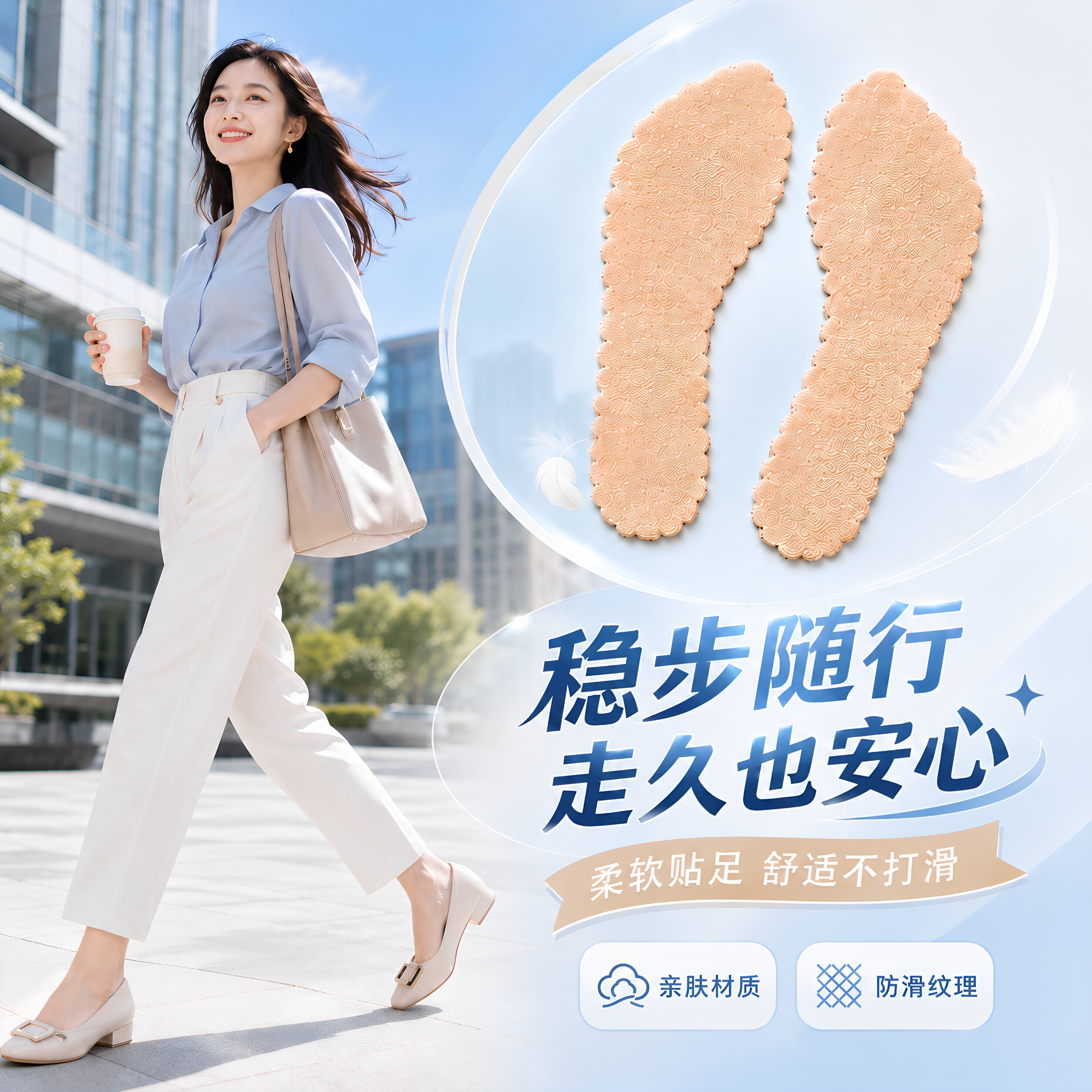 2双装女士防滑吸汗透气七分鞋垫