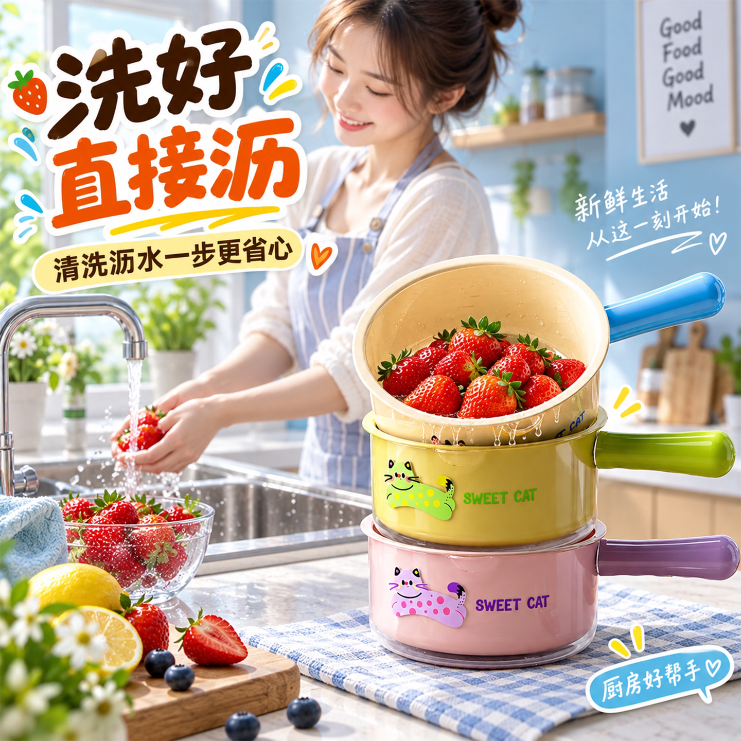 双层家用厨房沥水洗果篮