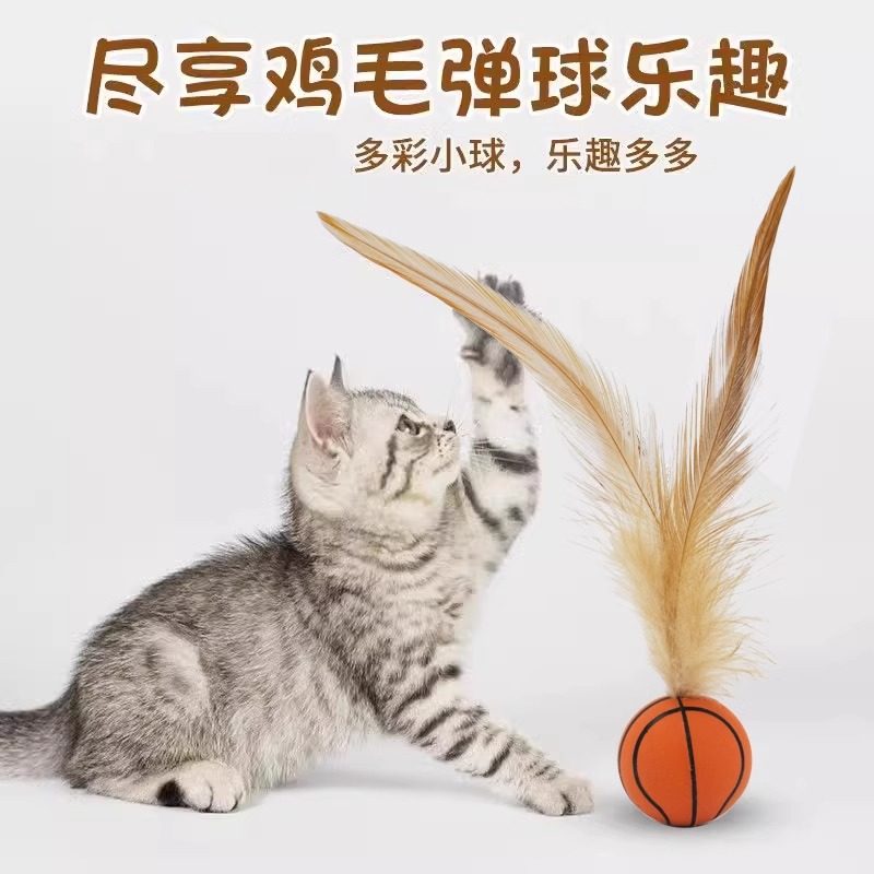 猫咪逗猫棒磨牙趣味弹力球带羽毛布偶猫最爱自嗨解闷神器网红玩具