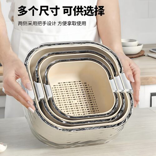 简约双层塑料洗菜盆沥水篮家用