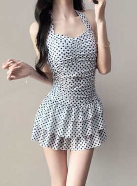 韩国ins风复古经典波胆蛋糕裙款 修身显瘦大小胸连体游泳衣女泳装