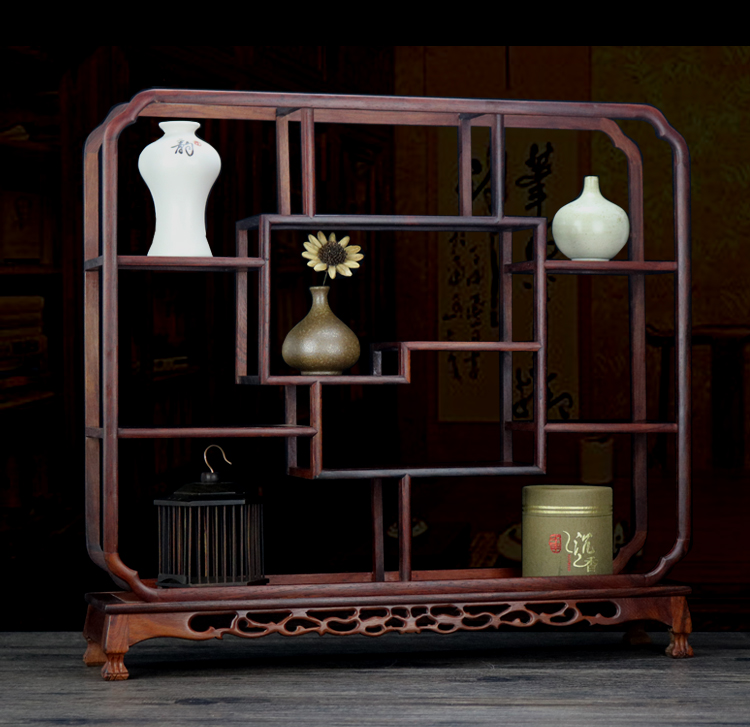 大红酸枝实木方小型展示柜博古架