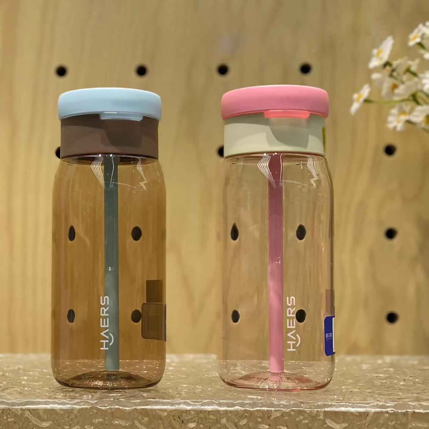哈尔斯塑料杯男女学生tritan便携吸管防摔上学专用密封防漏水杯子