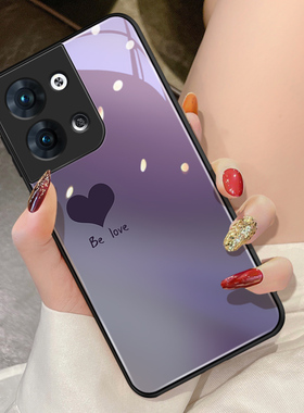 黑色爱心适用opporeno9手机壳reno9pro新款玻璃oppo高级感pro+时尚opopreno十全包防摔rone9轻奢por+简约0pp0