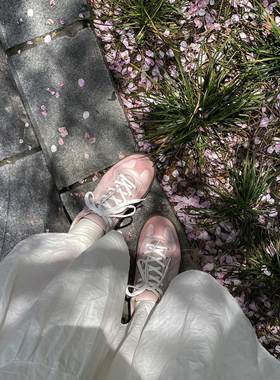 枯骨樱花粉少女系复古ROF德训鞋柔软吸汗男女头层牛皮运动休闲鞋