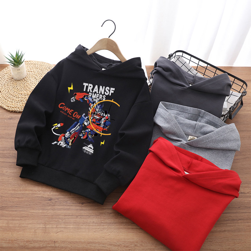 儿童连帽卫衣春秋季新款外套中大童卡通变形金刚宽松男童套头上衣