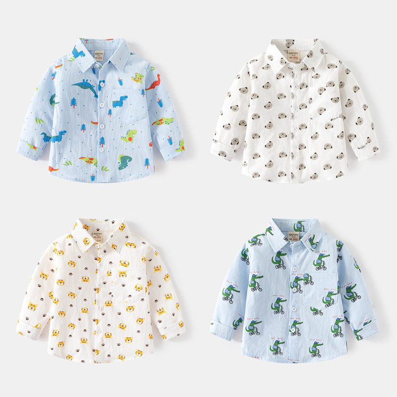 男童纯棉印花衬衫春季新款童装上衣卡通宝宝薄款夏装儿童长袖衬衣