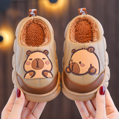 卡皮巴拉冬儿童棉拖鞋男女童PU皮