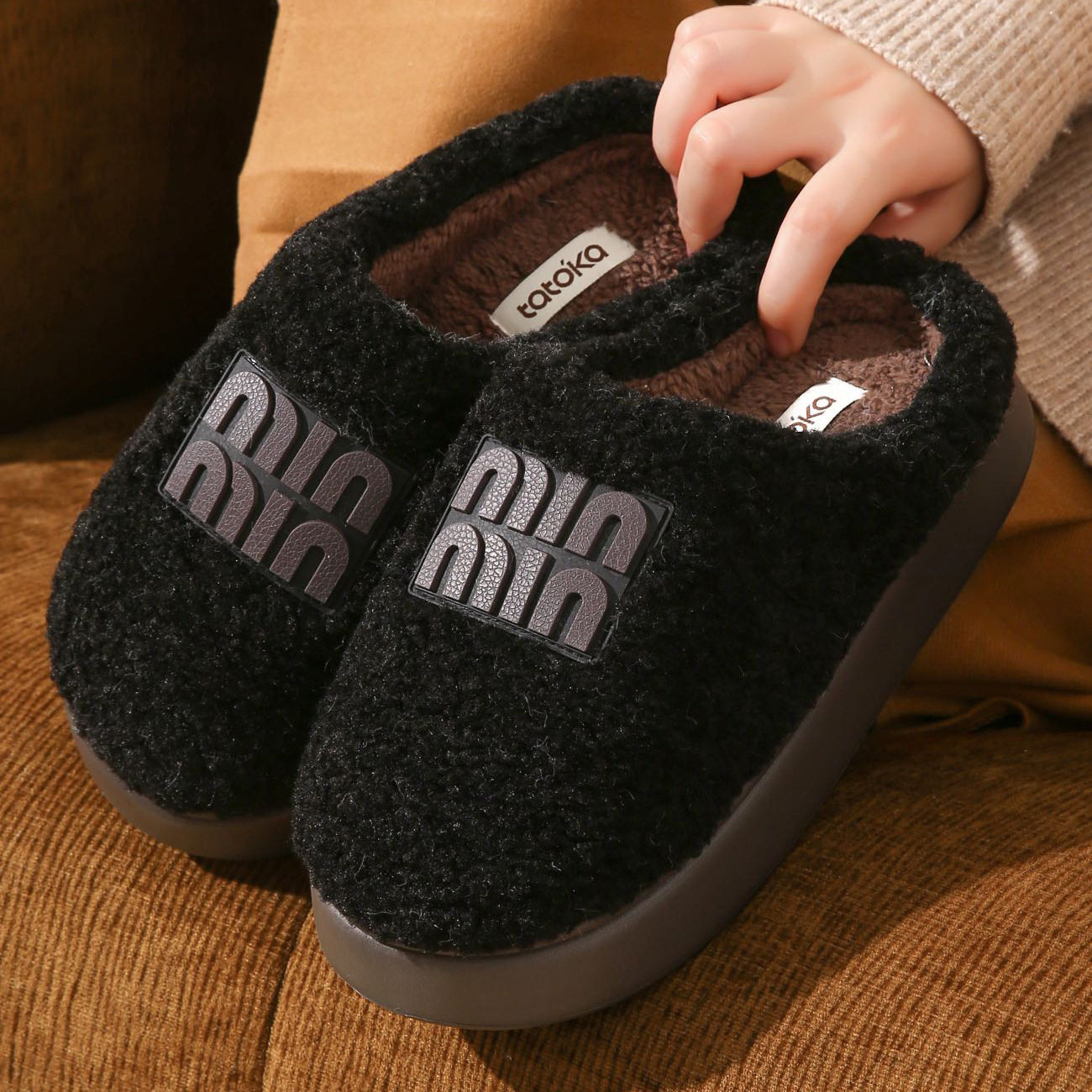 时尚毛绒毛拖鞋厚底室内居家保暖棉拖鞋女2026新款秋冬情侣男防滑,女鞋,包头拖,淘宝优惠券,粉丝福利购,淘宝优惠卷