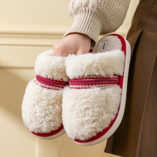 迪盛新款冬季甜美棉拖鞋保暖复古毛绒鞋2026新款休闲毛鞋家居防滑
