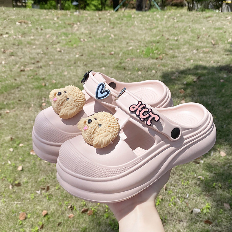 可爱狗洞洞鞋女士夏季外穿包头拖