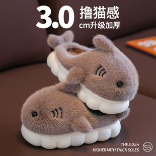 秋冬季儿童棉拖鞋男女童保暖加绒亲子款加厚毛毛鞋居家宝宝可爱萌