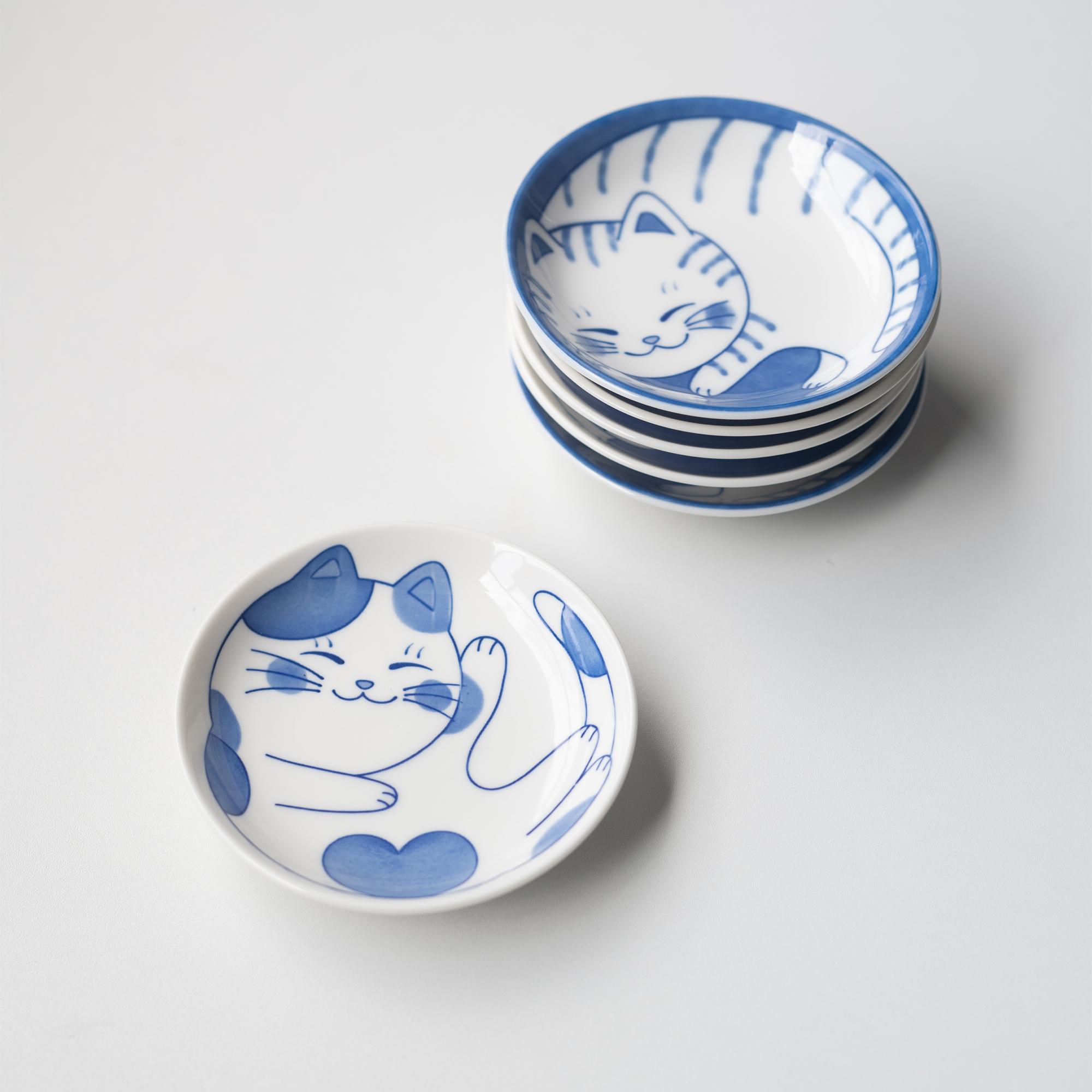 半村猫咪味碟日式和风釉下彩手绘小清新碟盘醋碟调料蘸料碟酱油碟