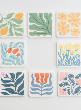 半村 北欧硅藻泥吸水速干杯垫 ins植物花卉硅藻土隔热防烫茶杯垫