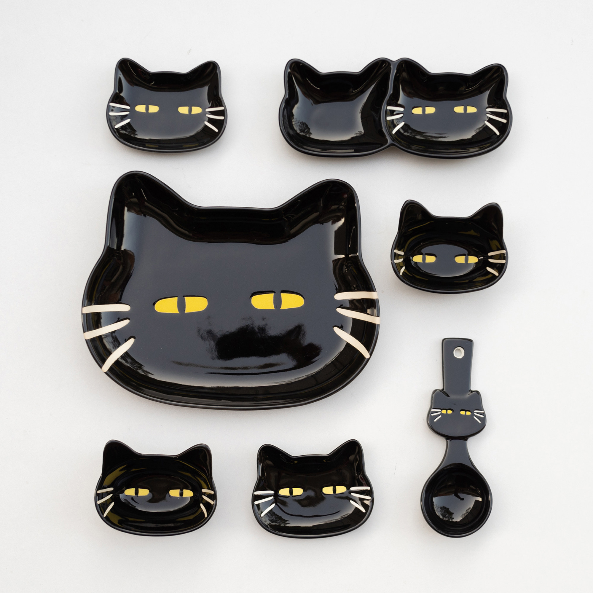 半村 日式黑猫陶瓷碗盘 陶瓷釉下彩猫咪造型酱料碗碟 家用早餐盘图片