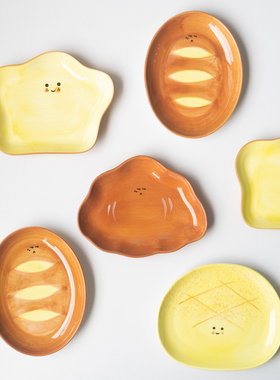 半村 是面包呀 陶瓷6英寸釉下彩小盘 甜品盘调味碟家用手绘油醋碟