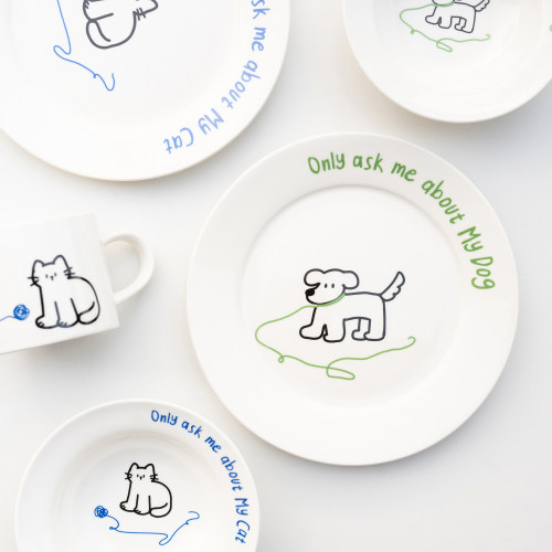 半村 ins风可爱牵绳猫猫小狗系列 日式插画风陶瓷甜品碗 盘 水杯