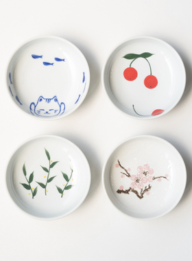 半村 外贸原单 日式猫咪可爱ins风釉下彩陶瓷小味碟果酱油醋汁碟