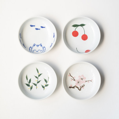 半村 外贸原单 日式猫咪可爱ins风釉下彩陶瓷小味碟果酱油醋汁碟