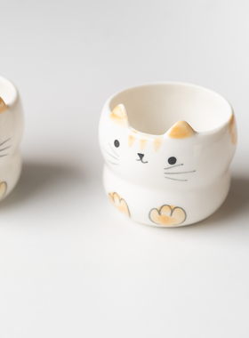 半村 日式手绘系列猫咪杯 陶瓷拿铁咖啡杯浓缩咖啡杯小茶杯主人杯