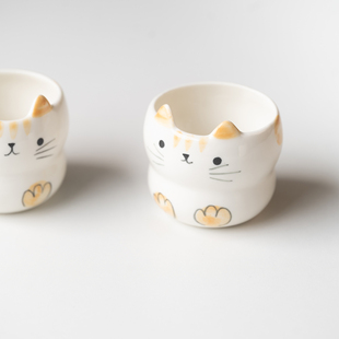 半村 日式手绘系列猫咪杯 陶瓷拿铁咖啡杯浓缩咖啡杯小茶杯主人杯