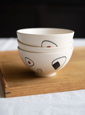 半村 日式复古梅子饭团碗 陶瓷釉下彩 家用米饭碗 面碗 外贸原单