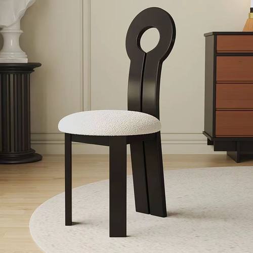 法式复古实木餐椅家用设计师中古靠背椅子侘寂风卧室化妆椅钥匙椅