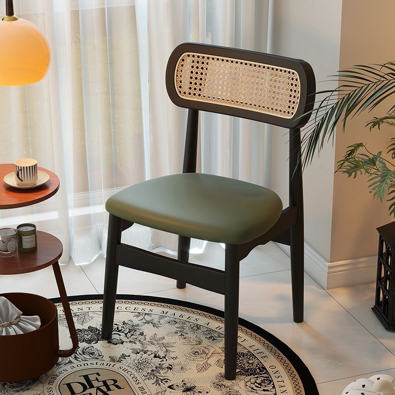 实木餐椅家用藤编椅子高级靠背带软包法式餐椅藤椅餐桌椅饭店民宿