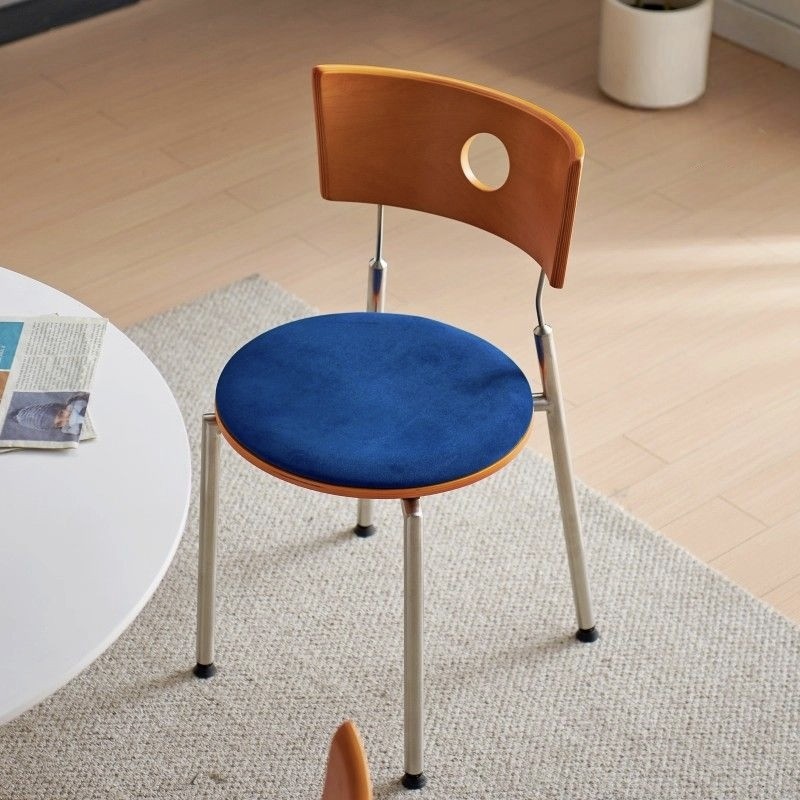 中古餐椅家用实木靠背椅网红复古椅小户型餐桌椅不锈钢设计师椅子