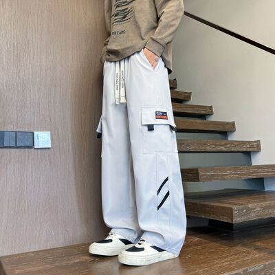 工装裤男士春秋夏季潮牌宽松青少年直筒运动裤男生阔腿休闲长裤子